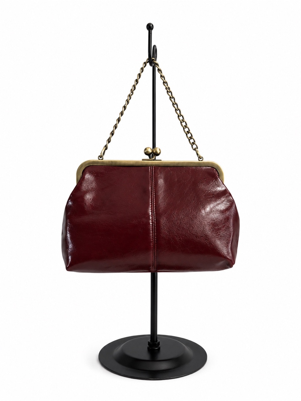 Vintage-Inspired Burgundy Frame Clutch with Chain Strap